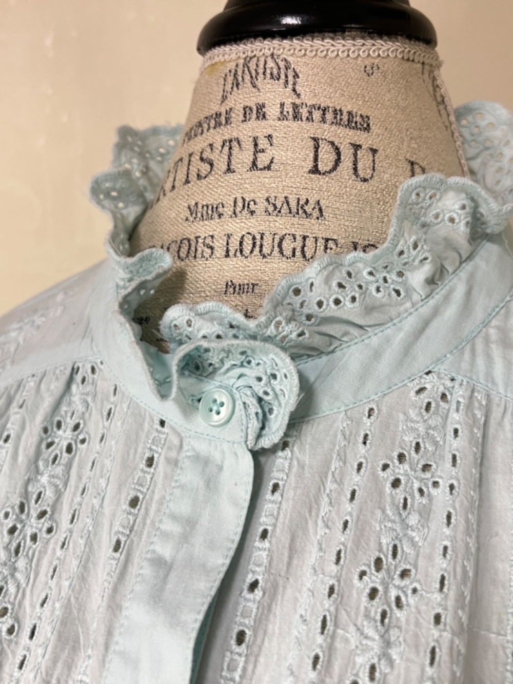 Women's Cotton Eyelet-Front 3/4-Puff Sleeve Blouse Size Plus XXL - Picture 3 of 14